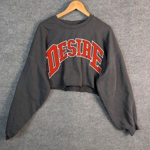 Weekday Desire Cropped Sweatshirt Charcoal Grey Chenille Patch Raw Hem Oversized